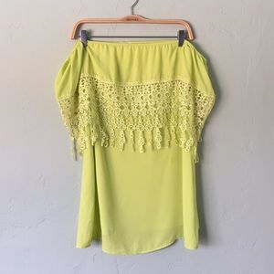 Off the shoulder line green dress crochet shift
